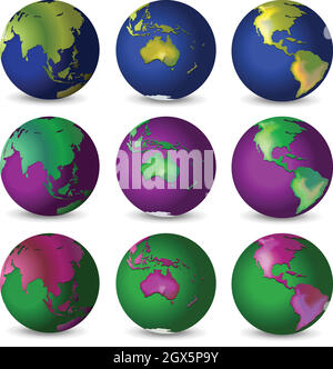 Set of globes in different colours Stock Vector