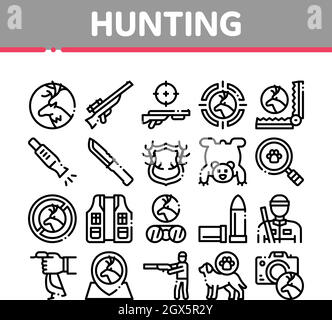 Hunting Equipment Collection Icons Set Vector Stock Vector