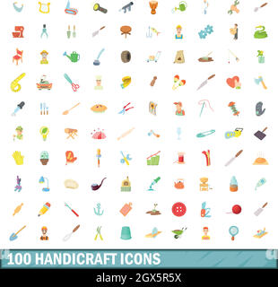 100 handicraft icons set, cartoon style Stock Vector