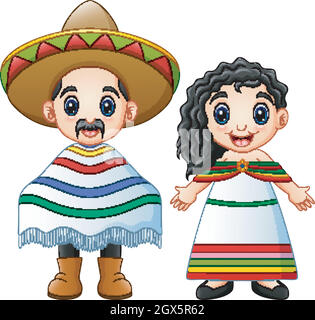 Cartoon Mexicans couple wearing traditional costumes Stock Vector