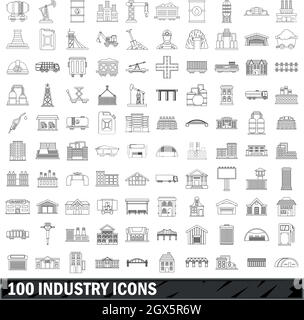 100 industry icons set, outline style Stock Vector