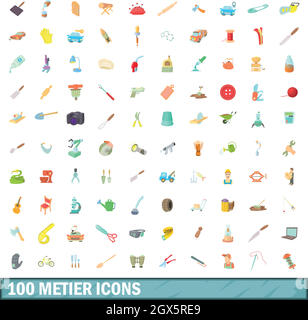 100 metier icons set, cartoon style Stock Vector