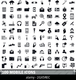 100 mobile icons set, simple style Stock Vector