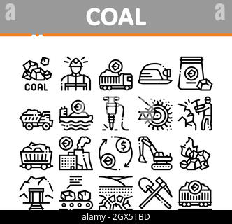 Coal Mining Equipment Collection Icons Set Vector Stock Vector