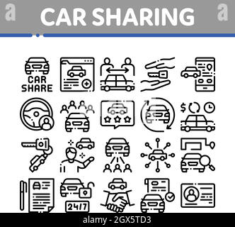Car Sharing Business Collection Icons Set Vector Stock Vector