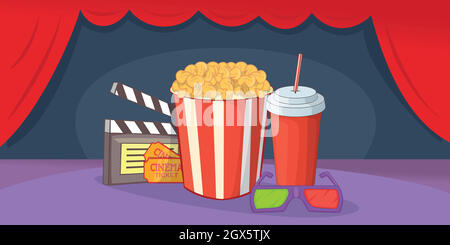 Cinema movie horizontal banner, cartoon style Stock Vector