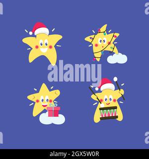 Christmas cartoon stars set. Flat vector illustration Stock Vector