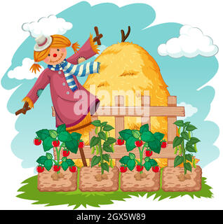 Farm scene with crops and scarecrow illustration Stock Vector Image ...