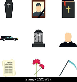 RIP icons set, flat style Stock Vector