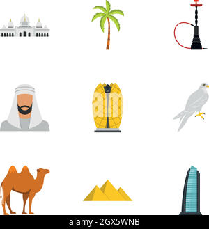 United Arab Emirates elements icons set flat style Stock Vector