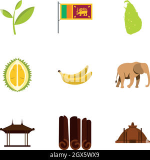 Symbols of Sri Lanka icons set, flat style Stock Vector