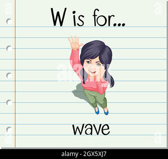 Flashcard letter W is for wave Stock Vector