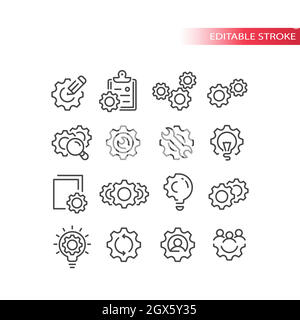Cogwheel or gear with lightbulb, pencil icon set Stock Vector
