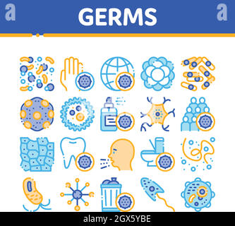 Collection Bacteria Germs Vector Sign Icons Set Stock Vector