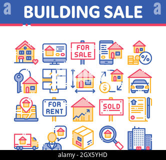 Building House Sale Vector Thin Line Icons Set Stock Vector