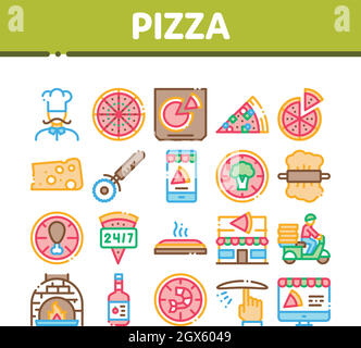 Pizza Delicious Food Collection Icons Set Vector Stock Vector