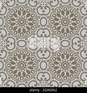 Floral seamless pattern with Mandala.Ethnic tiled ornament. Geometric print design. Vintage repeated background texture.Ceramic tiles texture. Stock Vector