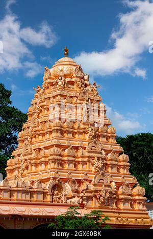 Beautifully decorated gopuram on a Hindu temple in Penang Malaysia. Stock Photo