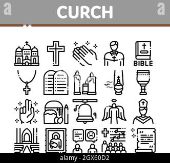 Church Christianity Collection Icons Set Vector Stock Vector