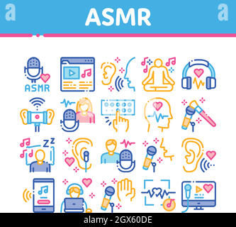 Asmr Sound Phenomenon Collection Icons Set Vector Stock Vector ...