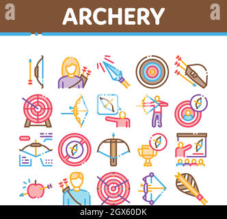 Archery Activity Sport Collection Icons Set Vector Stock Vector