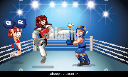 Scene with people fighting in the ring arena Stock Vector