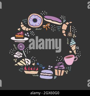 Hand drawn creative sweets design set. Doodle style vector illustration for graphic and web design Stock Vector