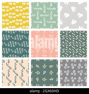 Hand drawn seamless pattern collection. Vector abstract textures isolated on colored background. For wallpaper, packaging, posters, cards or other des Stock Vector