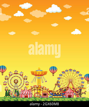 Amusement park scene at daytime with happy kids illustration Stock ...