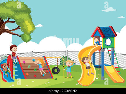 Kids playing in playground scene Stock Vector