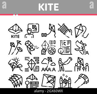 Kite Flying Air Toy Collection Icons Set Vector Stock Vector