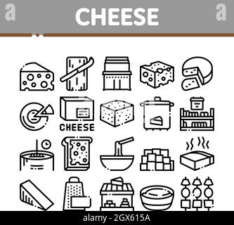 Cheese Dairy Food Collection Icons Set Vector Stock Vector