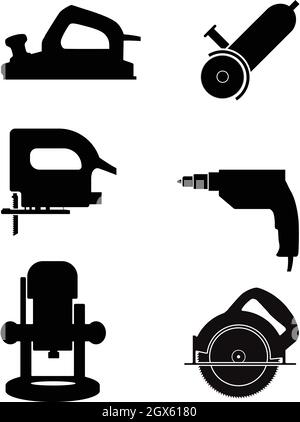 Electric repair tools set vector silhouette illustration isolated Stock Vector