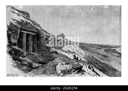 Ancient Egypt, rock cut tomb at  Beni-Hassan, cemetery with Middle Kingdom burials Stock Photo