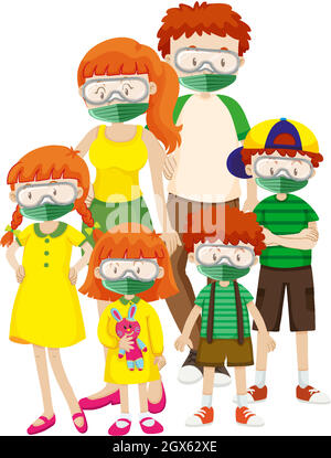 Poster design for coronavirus theme with family wearing mask Stock Vector