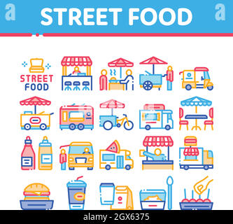 Street Food And Drink Collection Icons Set Vector Stock Vector
