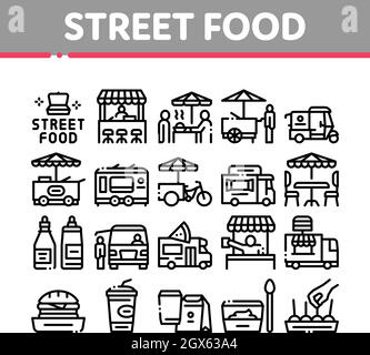 Street Food And Drink Collection Icons Set Vector Stock Vector