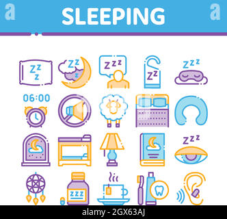 Sleeping Time Devices Collection Icons Set Vector Stock Vector
