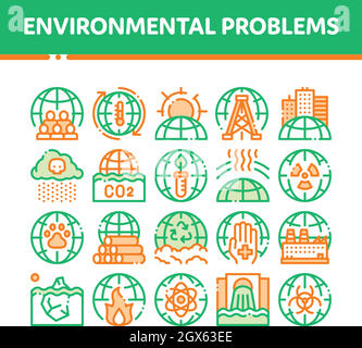 Environmental Problems Vector Thin Line Icons Set Stock Vector