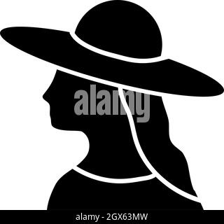 Woman Wearing Hat, Camera Mode or WC. Flat Vector Icon illustration. Simple black symbol on white background. Woman Wearing Hat, Camera Mode or WC Stock Vector