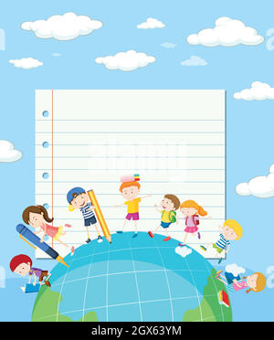 Border Template With Kids Drawing On Brickwall Illustration Stock 