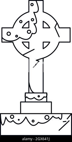 Celtic cross gravestone icon, outline style Stock Vector