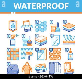 Waterproof Materials Vector Thin Line Icons Set Stock Vector