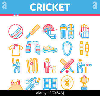 Cricket Game Collection Elements Icons Set Vector Stock Vector