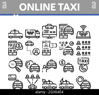 Online Taxi Collection Elements Icons Set Vector Stock Vector
