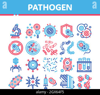 Microbes linear icons set. Bacteria, Viruses, Fungi, Pathogens ...