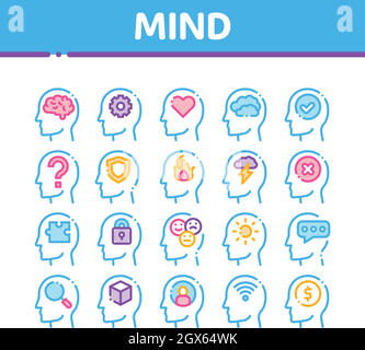 Mind Collection Elements Signs Vector Icons Set Stock Vector