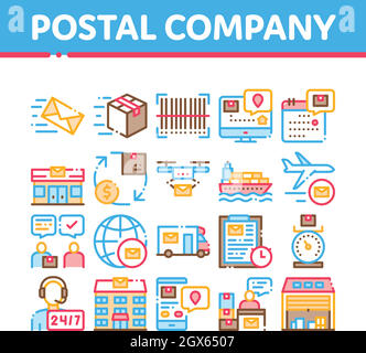 Postal Transportation Company Icons Set Vector Stock Vector