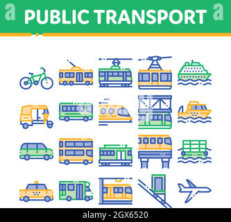 Collection Public Transport Vector Line Icons Set Stock Vector