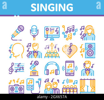 Singing Song Collection Elements Vector Icons Set Stock Vector